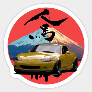 Yellow Mazda Miata/MX-5 - Mount Fuji Jinba Ittai Roadster Life Sticker